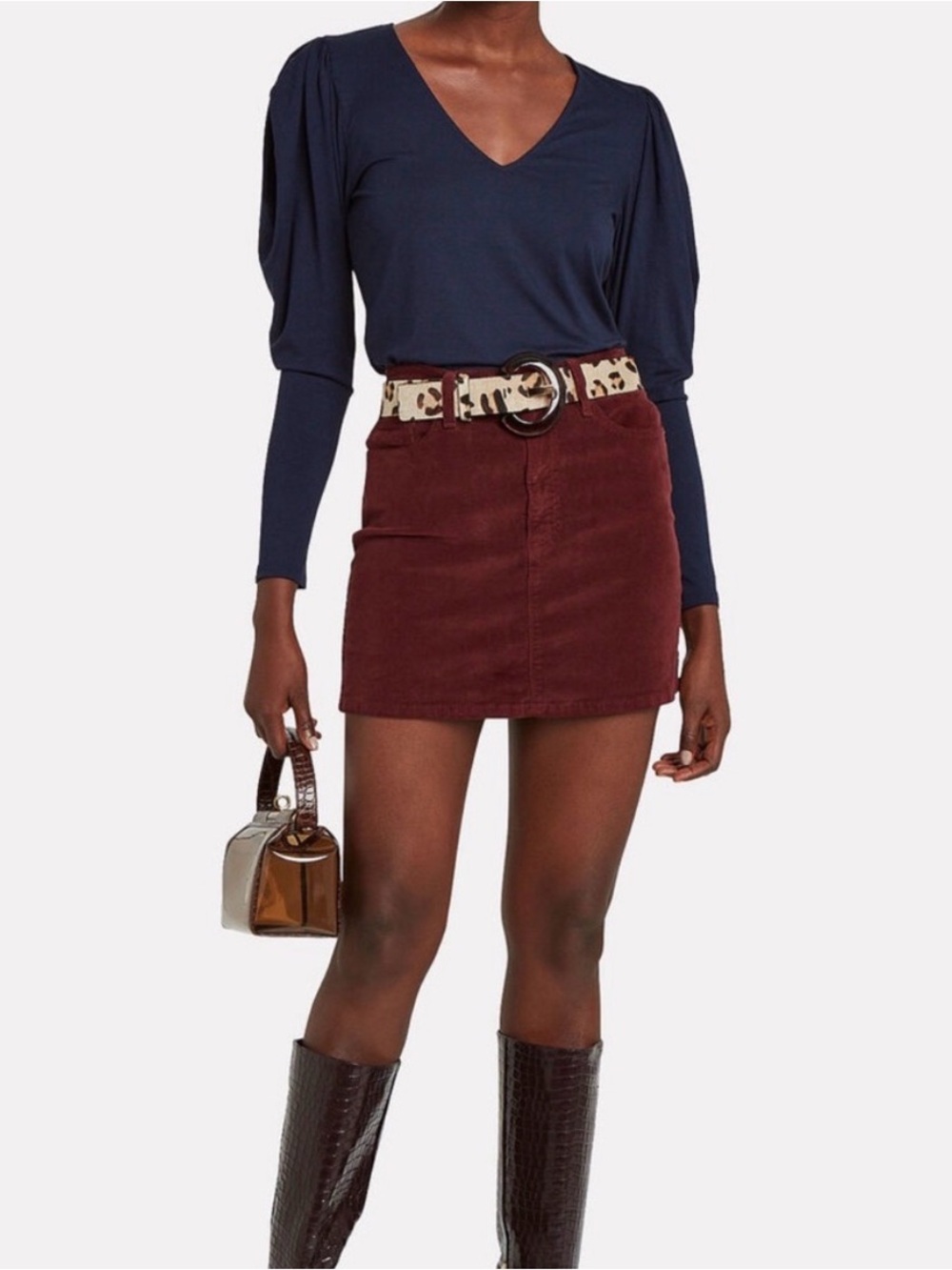 Frame - Long sleeve Shirred Puff Shoulder T-shirt - Navy - XS extra small